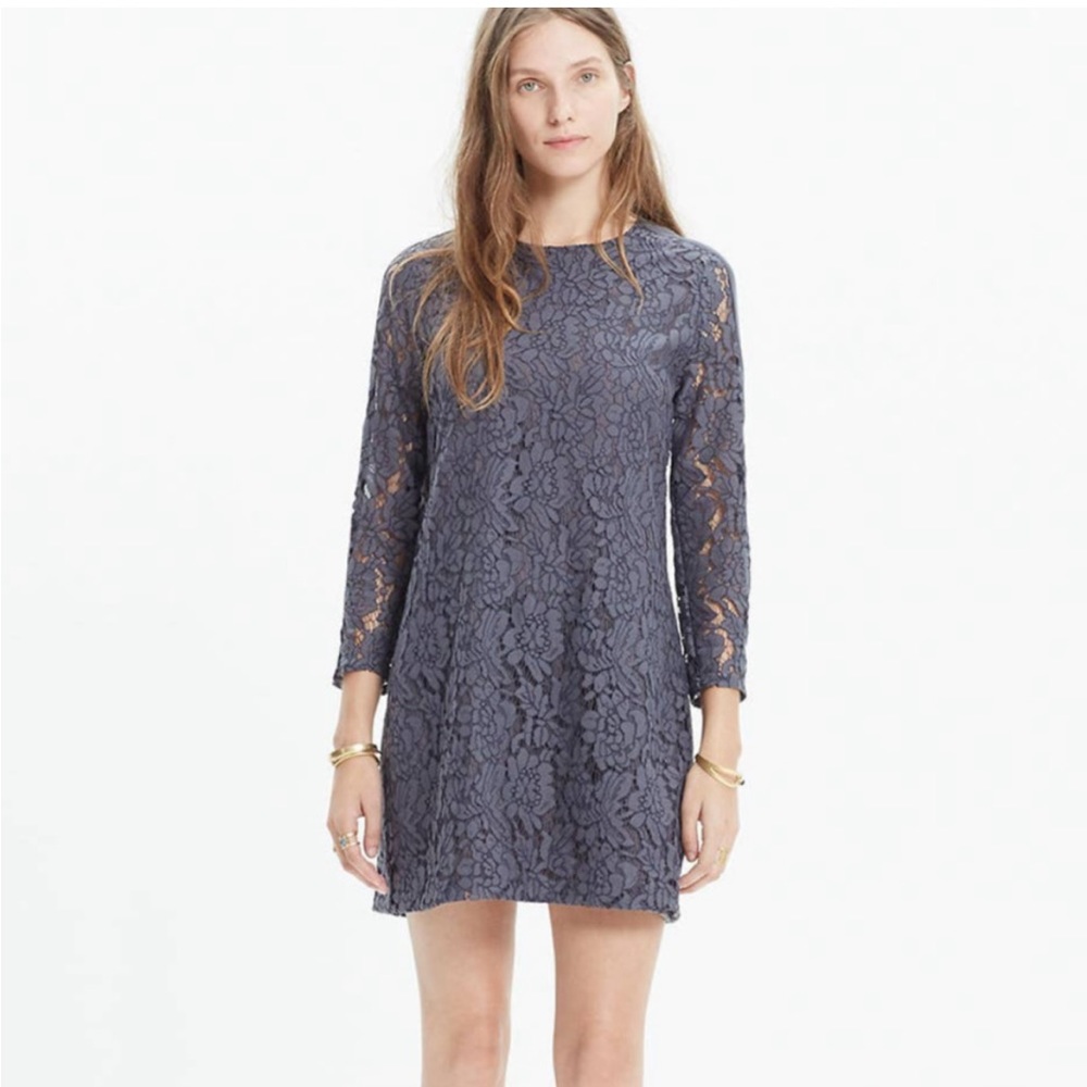 Madewell Lace Long Sleeve Shift Dress Gray Size 0